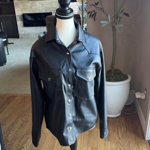 NWOT Evereve Black Faux Leather Button-Front Jacket